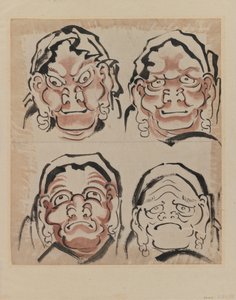 Skizze von vier Gesichtern von Katsushika Hokusai