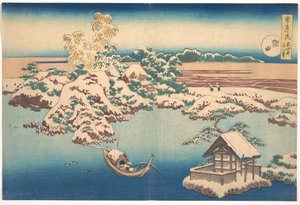 Schnee am Sumida-Fluss, aus der Serie Schnee, Mond und Blumen, veröffentlicht 1833 von Katsushika Hokusai