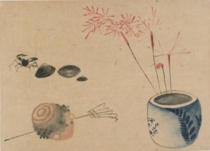 Wunderkerzen, Krabbe und Glühbirne von Katsushika Hokusai