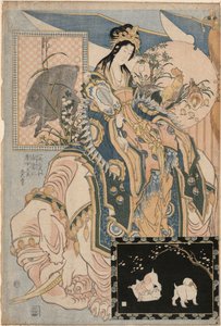 Tang-Dame auf einem weißen Elefanten, aus der Serie Riesige Strohwerke für eine Vergnügungsparkattraktion von Katsushika Hokusai