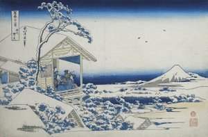 Teehaus in Koishikawa, der Morgen nach einem Schneefall, ca. 1830 (Holzschnitt)