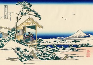 Teehaus in Koishikawa, der Morgen nach einem Schneefall (um 1830)