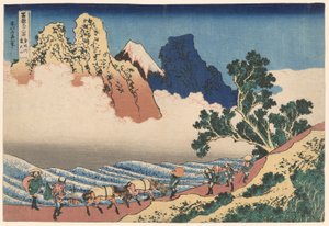 Der Rücken des Berges Fuji vom Minobu-Fluss aus gesehen (Minobugawa Urafuji), aus der Serie Sechsunddreißig Ansichten des Berges Fuji (Fugaku sanjurokkei)