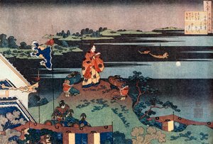 Der verbannte Dichter Nakamaro Abe no Nakamaro, ca. 1838 von Katsushika Hokusai