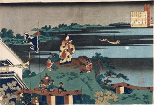 Der verbannte Dichter Nakamaro, aus der Serie "Hundert Gedichte, erzählt von der Amme" von Katsushika Hokusai
