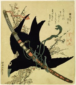 Der kleine Rabe mit dem Schwert des Minamoto-Clans, ca. 1823 von Katsushika Hokusai