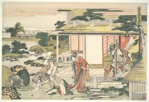 Die loyale Liga der siebenundvierzig Rōnin (Chūshingura), Akt VII: Teestubenszene. Ichiriki Heiyemon zieht den Spion Kudayō heraus