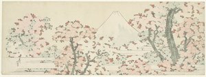 Der Berg Fuji mit blühenden Kirschbäumen von Katsushika Hokusai