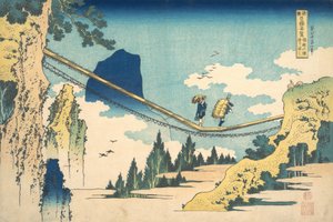 Die Hängebrücke an der Grenze der Provinzen Hida und Etchu, ca. 1830 von Katsushika Hokusai