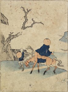 Reisender zu Pferd unter blühendem Kirschbaum, 1770-1829 von Katsushika Hokusai