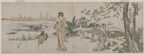 Zwei Frauen und ein Kind neben einem Goldfischglas, um 1800 von Katsushika Hokusai