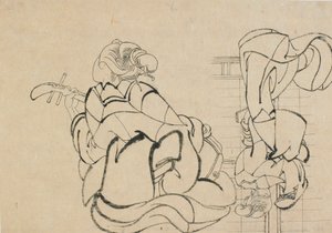 Zwei Skizzen: Dame spielt Samisen und Dame mit Rücken zum Betrachter, spätes 18. - frühes 19. Jahrhundert von Katsushika Hokusai