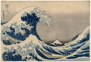 Unter der Welle vor Kanagawa (Kanagawa-oki nami-ura), auch bekannt als Die große Welle, aus der Serie Sechsunddreißig Ansichten des Berges Fuji (Fugaku sanjūrokkei)