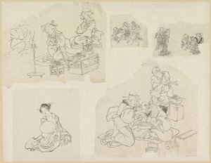 Fünf Darstellungen von Menschen in verschiedenen Situationen von Katsushika Hokusai