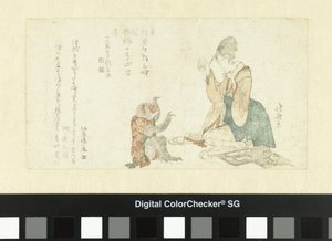Frau spielt mit Affe von Katsushika Hokusai