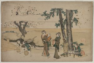 Frau passiert einen Straßenladen in der Nähe von Oji, frühe 1800er von Katsushika Hokusai