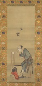 Frau, die Seide spinnt, datiert 1790 von Katsushika Hokusai
