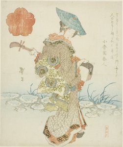 Wandernde Musikerin, aus dem Triptychon "Serie der Drei (Sanbantsuzuki)" von Katsushika Taito II