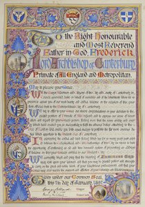 Schriftliche Begrüßungsadresse an Erzbischof Frederick Temple von Alec Hunter