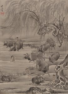 Büffel und Hirte, ca. 1887 von Kawanabe Kyosai