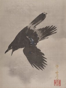 Krähe fliegt im Schnee, ca. 1887 von Kawanabe Kyosai
