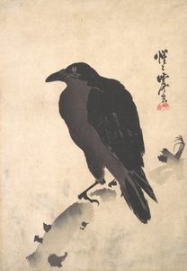 Krähe ruht auf Holzstamm, Mitte bis Ende 19. Jahrhundert von Kawanabe Kyosai