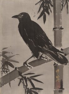 Krähe auf einem Bambuszweig, ca. 1887 von Kawanabe Kyosai