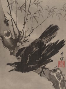 Krähe auf einem Ast, ca. 1887 von Kawanabe Kyosai