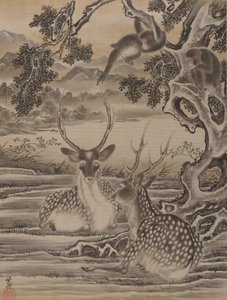 Hirsche und Affen, ca. 1887 von Kawanabe Kyosai
