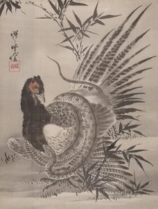 Fasan von einer Schlange gefangen, ca. 1887 von Kawanabe Kyosai