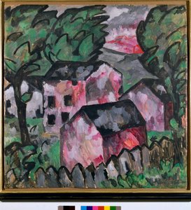 Landschaft mit roten Häusern. Gemälde von Kasimir Sewerinowitsch Malewitsch (1878-1935) 1910. Kunstmuseum Basel von Kazimir Severinovich Malevich