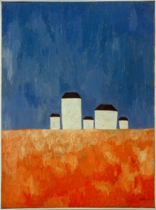 Landschaft mit fünf Häusern von Kazimir Severinovich Malevich