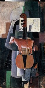 Kuh und Geige. Gemälde von Kasimir Malevich (1878-1935), Öl auf Holz von Kazimir Severinovich Malevich