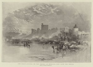Der Frost, Schlittschuhlaufen auf der Themse bei Windsor, Blick vom Brocas von Keeley Halswelle