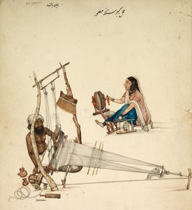 Weben und Spinnen, um 1860