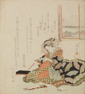 Kurtisane, die auf luxuriösem Papier schreibt / Tanzaku-o motsu yujo von Keisai Eisen