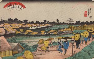 Nächtlicher Regen in Yoshiwara, aus der Serie: Acht Ansichten von Edo von Keisai Eisen
