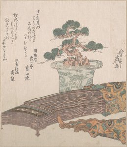 Topfkiefer und Koto (Japanische Harfe) von Keisai Eisen