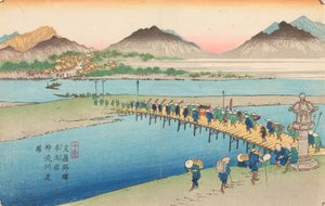 Überquerung des Shinjugawa-Flusses in Honjo, Tafel 10 aus der Serie: Die Kisokaido-Straße