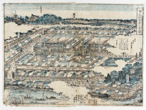 Skizze des Kabuki-Theaterbezirks in Saruwakamachi von Keisai Eisen