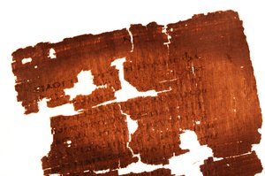 Detail einer Seite des Evangeliums von Judas liest "Der geheime Bericht der Offenbarung, 2006 (Foto) von Kenneth Garrett