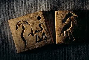 Prädynastisches Elfenbeinetikett, früheste Schrift, Dr. Gunter Dreyer, Ägypten, 2005