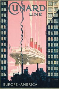Plakat zur Werbung für Reisen von Europa nach Amerika mit der Reederei Cunard Line, ca. 1925 von Kenneth Shoesmith