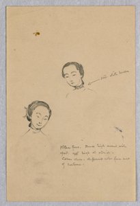 Skizze von zwei Frauenköpfen für chinesische Figur in "Die Hochzeit des Atlantiks und des Pazifiks," Wandgemälde im Wisconsin State Capitol, Madison, WI von Kenyon Cox