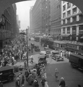 Im Herzen des Einkaufsviertels auf der State Street, Chicago, Illinois, USA, frühes 20. Jahrhundert