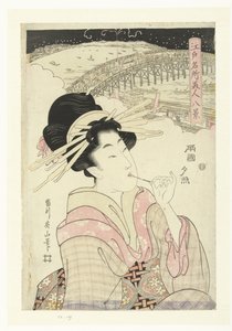 Abenddämmerung in Ryogoku (Acht Ansichten berühmter Orte und Schönheiten in Edo) von Kikugawa Eizan