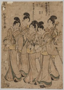 Junge Frauen mit Musikinstrumenten, 1787-1867 von Kikugawa Eizan