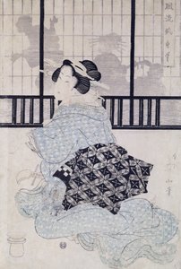 Eine Kurtisane mit einer Shamisen (Farbholzschnitt) von Kikukawa Eizan