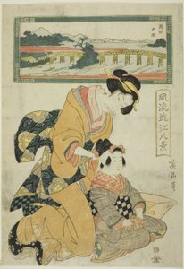Abendglühen in Seta (Seta sekisho), aus der Serie "Modische Acht Ansichten von Omi (Furyu Omi hakkei)" von Kikukawa Eizan