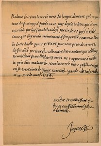 Brief von König James VI. 1566-1625 an seine Mutter, Königin Maria 1542-1587, 1584-5